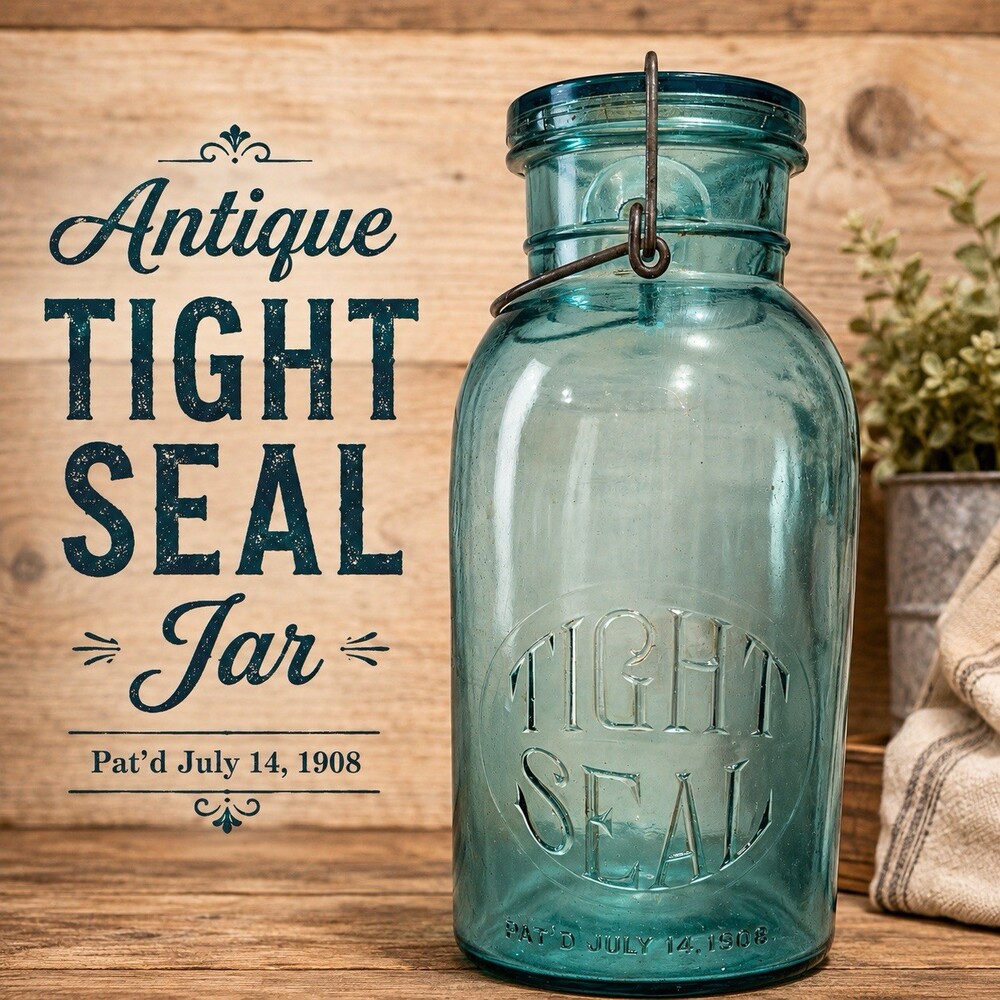Antique TIGHT SEAL Aqua Blue Canning Jar Wire Bail Pat July 14 1908 #2